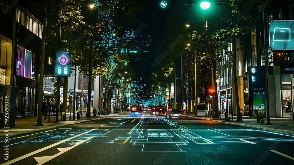 Poster smart city infrastructure with ai-optimized traffic flow and augmented reality signage