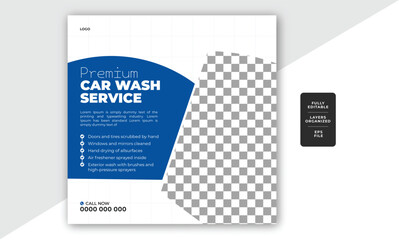 Cleaning service promotional car wash trendy social media post or web banner vector template design
