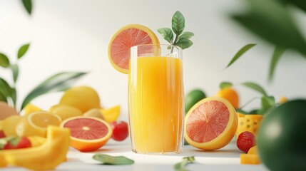 ultra realistic image of fruit juice with white background