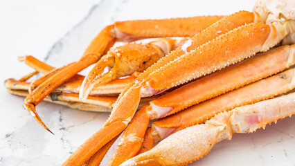 Closeup of Colossal Alaskan Golden King crab legs.