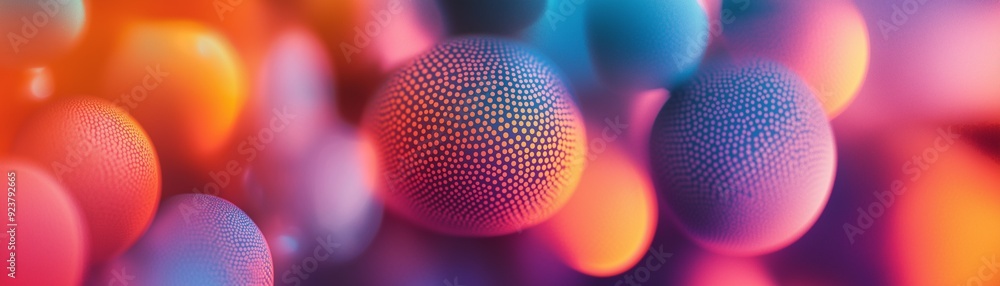Poster a dim background with multiple overlapping, translucent spheres in various colors.
