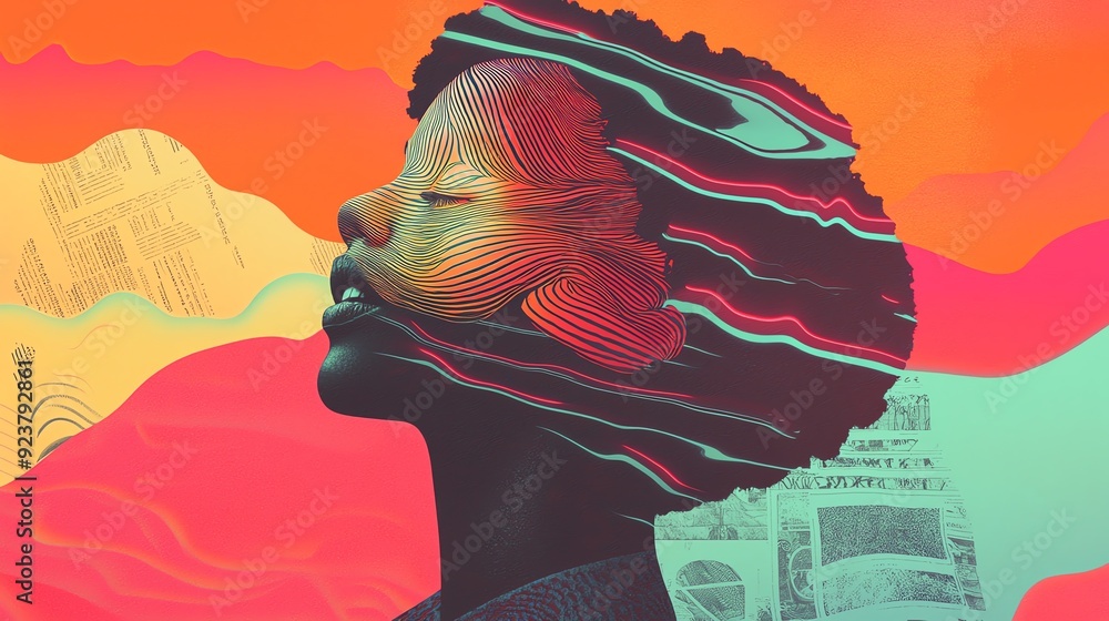 Aufkleber a vibrant artistic representation of a profile with abstract patterns, symbolizing creativity and in