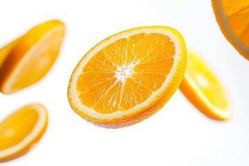 Fototapeta premium Citrus Splash: Vibrant Fresh Orange Slices in Mid-Air Promotion