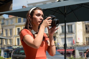 Caucasian woman sightseeing in France