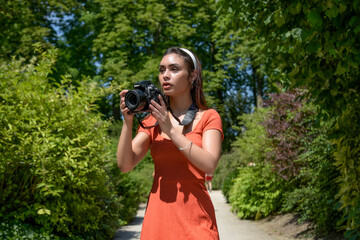 Caucasian woman sightseeing in France