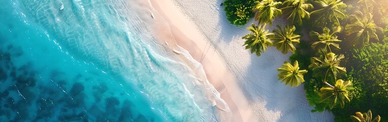 Tropical beach with palm trees, white sand and turquoise water. very impressive view.