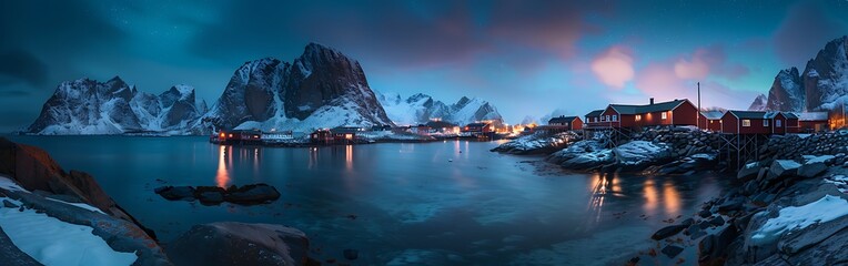 Aurora borealis illuminating the sky over Hamnoy.