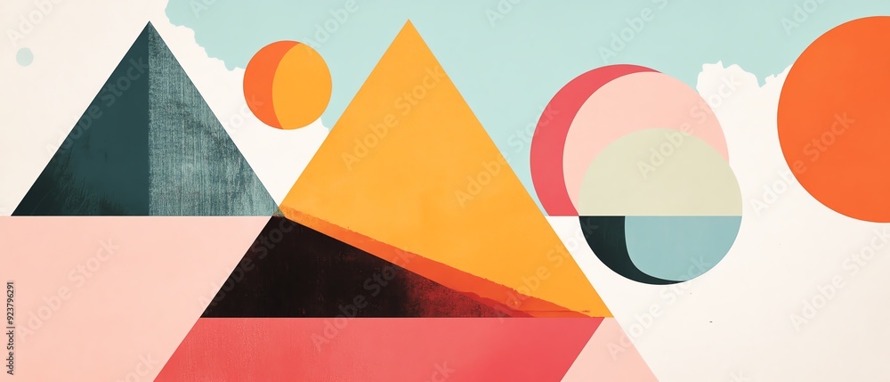 Poster this abstract artwork features geometric shapes in vibrant colors, creating a modern and dynamic vis