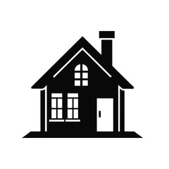 Black Color house Silhouette Vector Illustration, Solid White Background		