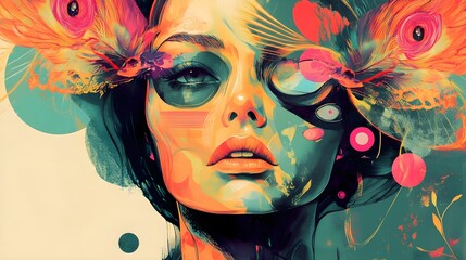 Fototapeta premium Bright image of a young beautiful woman in the best graphic resources