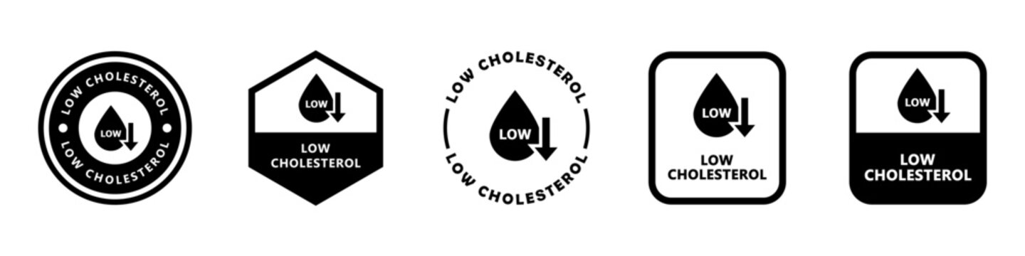 Low Cholesterol - set of vector signs for product packaging.