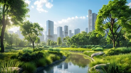Fototapeta premium A smart city initiative enhances urban living through renewable energy, green spaces, and sustainability.