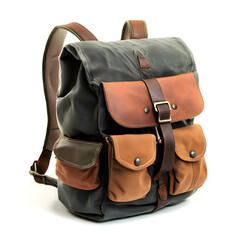 Multi pocket backpack isolated on white background