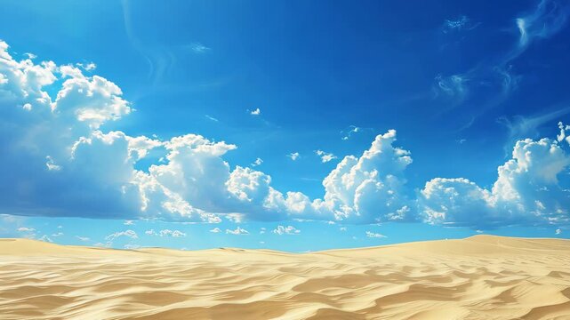 Blue sky and fluffy clouds over rolling desert sands