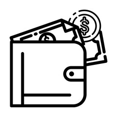 Line art wallet icon logo vector illustration design, for business and finance symbol