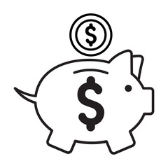 Line art piggy bank icon logo vector illustration design, for business and finance symbol