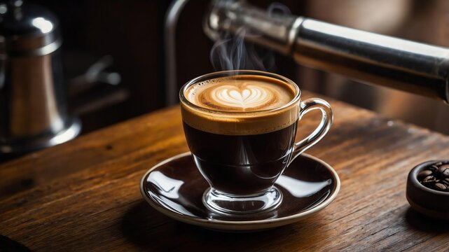 doppio a double shot of espresso usually served aesthetically in a wooden table