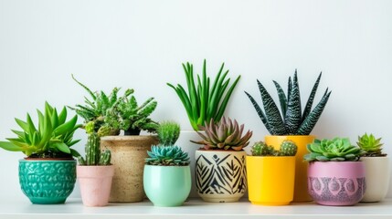 Fototapeta premium Colorful Succulent Collection in Decorative Pots