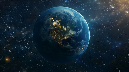 Naklejka premium A distant view of Earth. Earth from Space.
