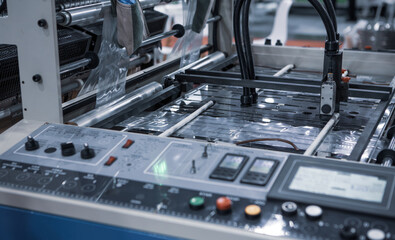 Process of extruder polyethylene plastic bag. Industry plastic manufacturing	