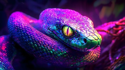 Fototapeta premium Close-up of a Snake with Glowing Scales.