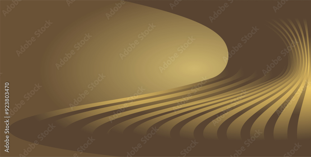 Poster the composition of curved lines and abstract planes with gold gradient colors arranged repeatedly gi