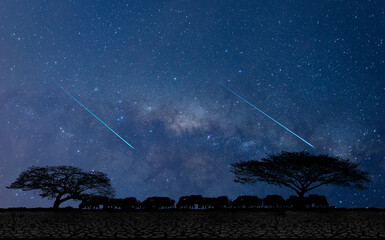 Panorama blue night sky milky way and star on dark background.Universe filled with stars, nebula...