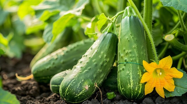 ripe cucumber fruit grows on a plant