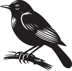An American robin bird silhouette captures its plump body, upright stance, and iconic tail, emphasizing its graceful, perched form.
