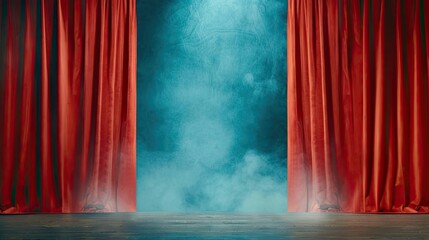 A theater stage with open curtains revealing performers, next to closed curtains, symbolizing performance vs. mystery