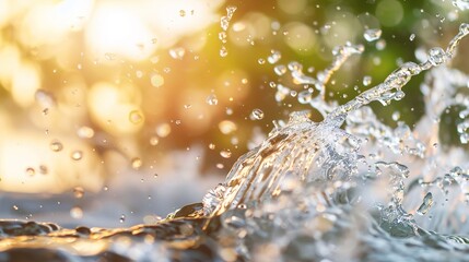 Crystal Clear Close-up of Running Water, Liquid Motion Captured in Detail, Refreshing and Calming Natural Element.