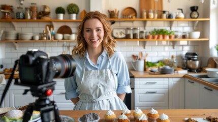 The woman baking cupcakes
