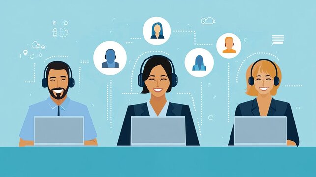 A team of customer service agents providing valuable guidance and solutions based on client feedback, highlighting effective service and performance