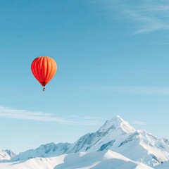 Fototapeta premium A hot air balloon rising against a backdrop of a cold, snowy peak, symbolizing adventure vs. serenity in the natural world