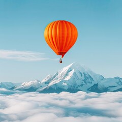 Fototapeta premium A hot air balloon rising against a backdrop of a cold, snowy peak, symbolizing adventure vs. serenity in the natural world