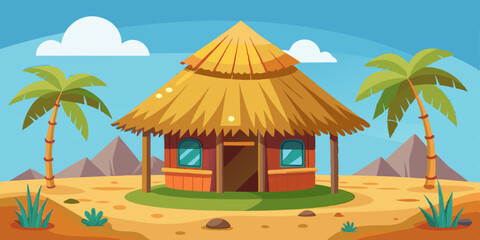 Bungalow hut, vector African thatched nipa house, straw village building roof, bamboo beach tent. Poor people shack, Hawaii summer tropical camp construction. Cartoon traditional bungalow hut clipart