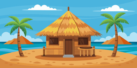 Bungalow hut, vector African thatched nipa house, straw village building roof, bamboo beach tent. Poor people shack, Hawaii summer tropical camp construction. Cartoon traditional bungalow hut clipart