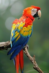 Obraz premium A Vibrant macaw teaching on branch in tropical info