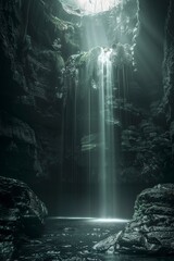 A Water dark waterfall underground limestone ancient