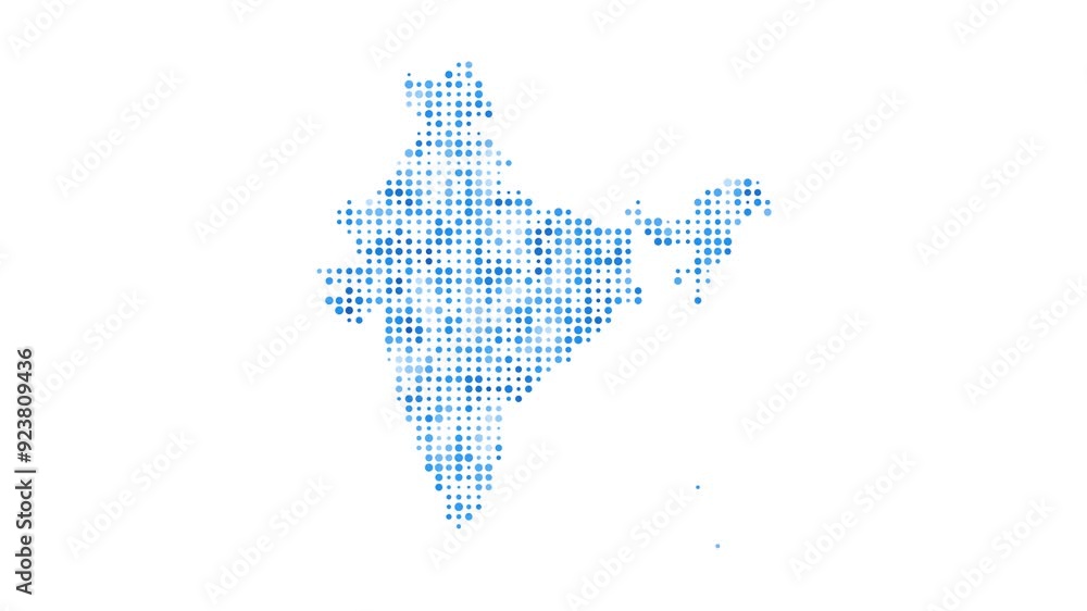 Poster india dotted digital map. map of india with pulsating colored circles. shape of the country filled w