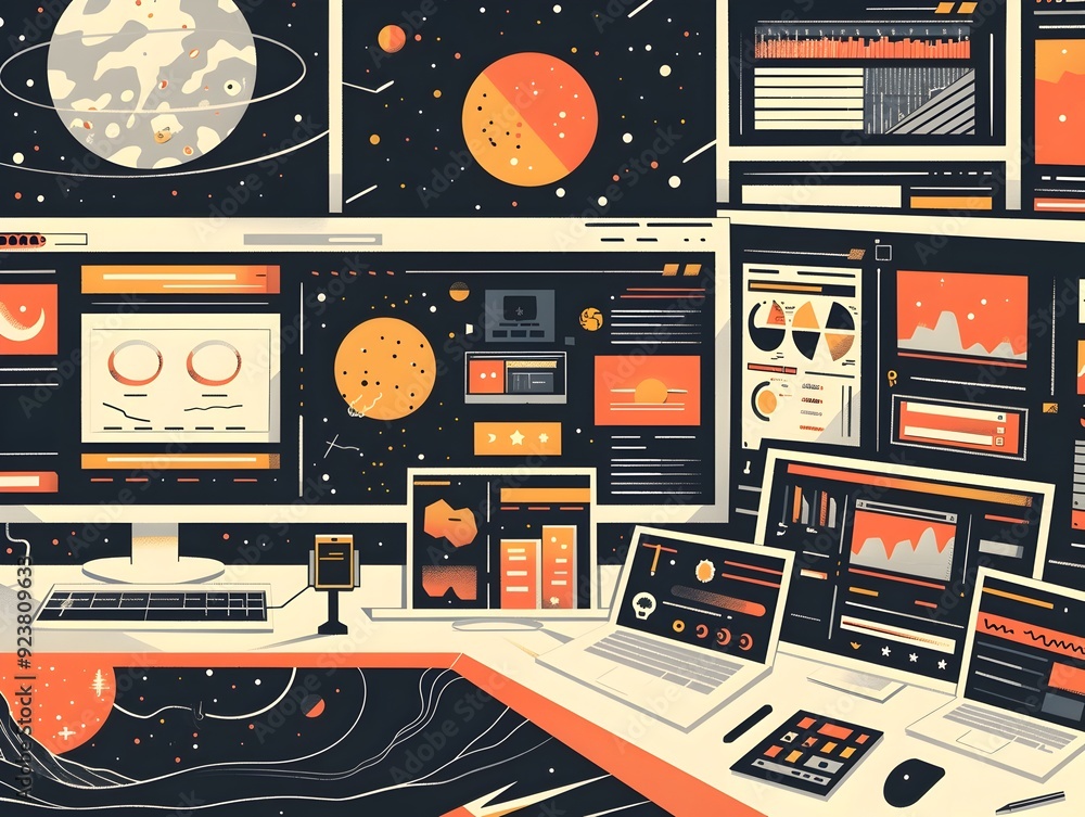 Aufkleber data analysis workspace with space theme.