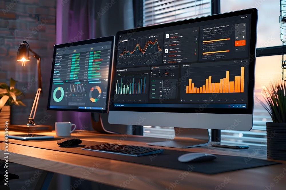 Aufkleber business analytics and data visualization on modern desk.