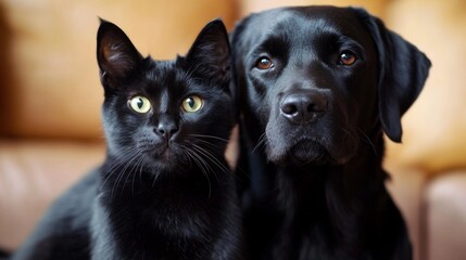 Black Cat and Labrador Together