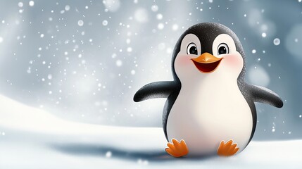 A cute cartoon penguin sliding on its belly, with a playful smile.