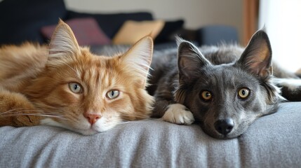 Cozy Companions: Cat and Dog Relaxing Together
