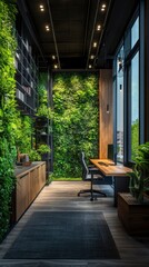 Fototapeta premium Modern Office Interior with Green Wall and Large Window