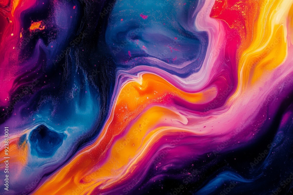 Poster swirling patterns of vibrant colors blend together beautifully on a canvas, creating an abstract com