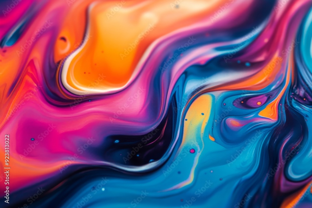 Poster Bright colors swirl and blend harmoniously, creating an abstract pattern that captivates the viewer's attention with its dynamic fluidity