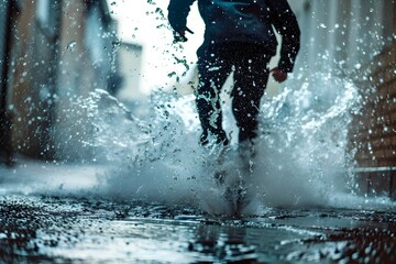 Water Splashing From A Puddle.