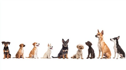 Fototapeta premium Diverse Group of Dogs Sitting in a Line